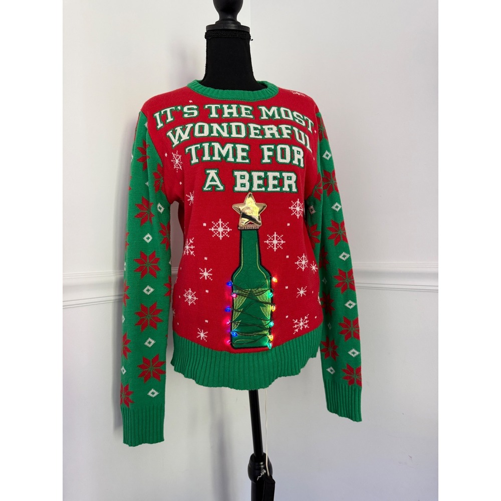 Spencers Workshop Light Up Christmas Sweater Most Wonderful Time For A Beer